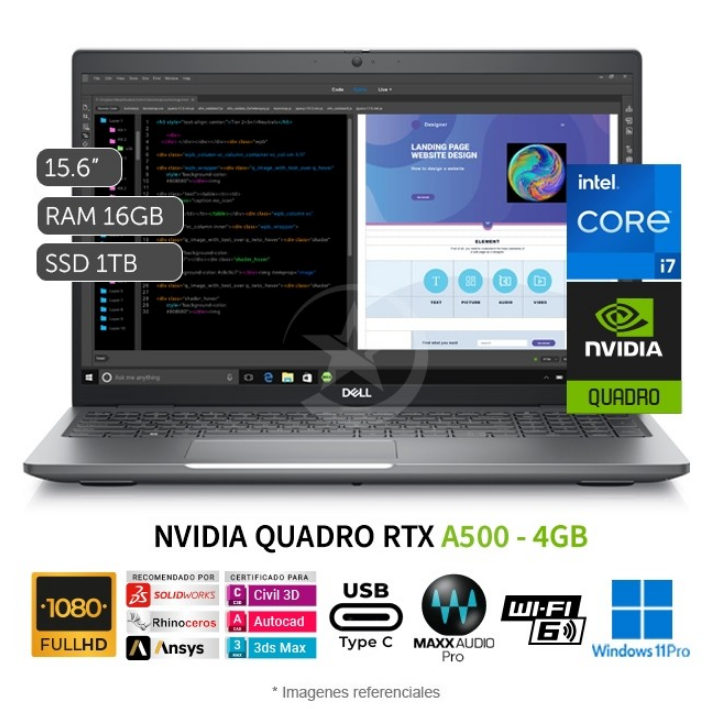 Laptop WorkStation Dell Precision 3580, Intel Core i7-1360P Hasta 5.0 GHz, RAM 16GB, SSD 1TB PCIe