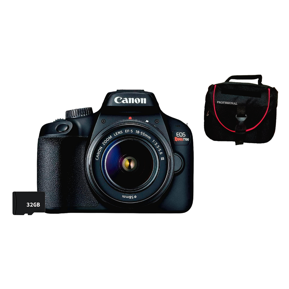 COMBO 48 CAM. T100 EF-S 18-55 MM DC III CANON+ MEMORIA 32GB+MALETA