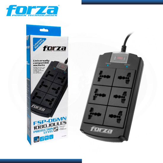 Forza Universal Surge Protector 6 outlet Nema plug 110/240V
