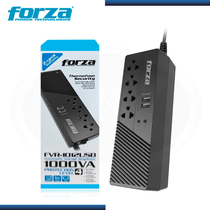 ESTABILIZADOR FORZA 4 TOMAS ( FVR-1012USB ) 1000VA/500W | 2 USB