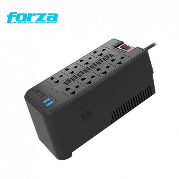 ESTABILIZADOR 1200VA MODELO  FVR-1222USB FORZA, 600W, 2USB, 8 Tomas