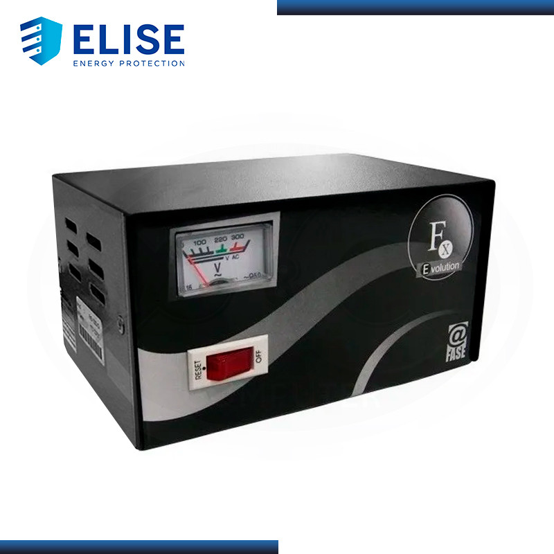 ESTABILIZADOR ELISE FASE FXE-10 SOLIDO 1KVA 4 TOMAS A 220VAC/1 TOMA BY-PASS