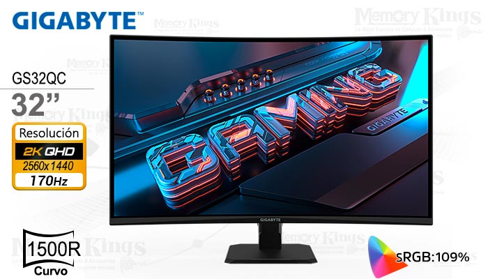 MONITOR GIGABYTE  GS32QCA 31.5" VA CURVO 1MS 2560 X 1440 165HZ HDMI D
