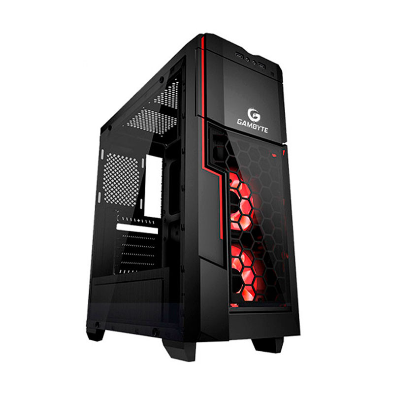 CASE GAMBYTE GOWA ( GTA71118A ) S/ FUENTE | NEGRO | 1 PANEL ACRILICO | LED- ROJO