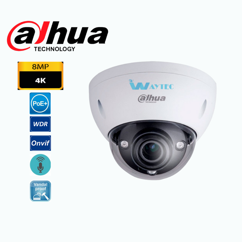 IPC-HDBW5831E-ZE - PRO - CAMARA IP DOMO 12 304.9746 8MP 4K, MOTORIZADA 2.7-12MM, H.265+,  15FPS@4K(8MP),25/30FPS@3M, IR 50M, 1/1  ALARM IN/OUT, 1/1 AUDIO IN/OUT, IP67, IK10,  POE+, WDR 120DB