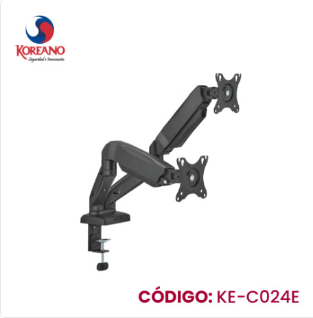 RACK DE ESCRITORIO ARTICULADO PARA DOS MONITORES HIDRAULICO DE 17" A 32"- KE-C02 - KOREANO