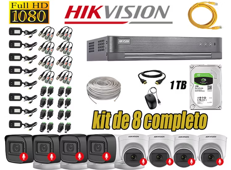 KIT 8 CÁMARAS SEGURIDAD AUDIO INCORPORADO FULL HD 1080P HIKVISION LITE