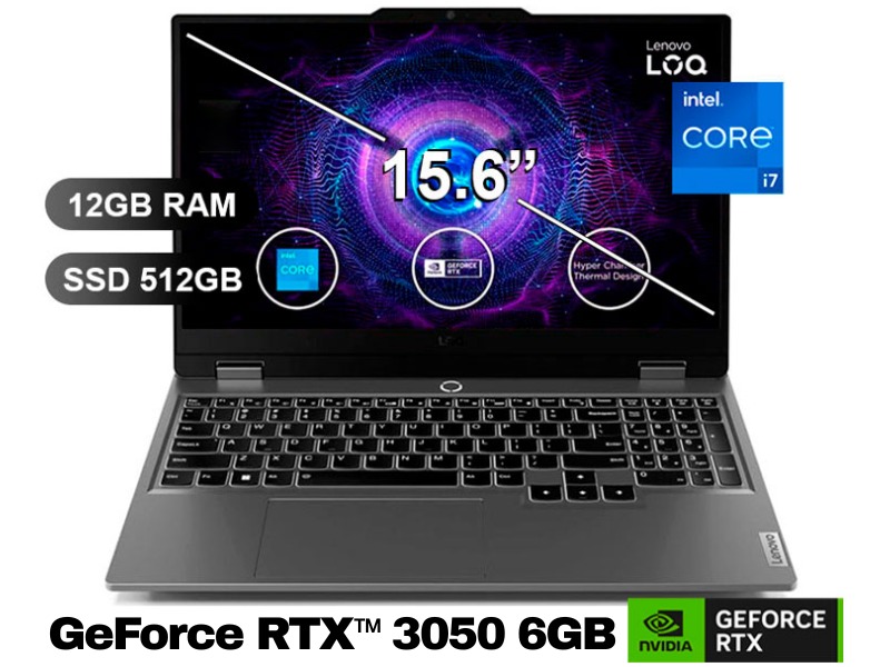 Laptop LENOVO LOQ 15IRX9 Intel Core i7 13650HX RAM 12GB Disco 512GB SSD Video RTX 3050 6GB 15.6" FHD FreeDos (83DV00FHLM)