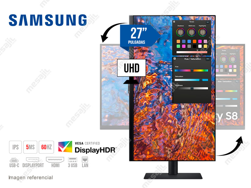 monitor plano samsung viewfinity s8 uhd 4k ips de27, 60hz, 5ms, hdmi, dp, usb[@@@]es