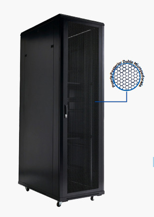 GABINETE DE PISO 42RU PUERTA DELANTERA MICROP Y POSTERIOR DOBLE MICROPERFORADO. 2.06 MTR ALT. X 80CM ANCH. X 1.20 MTR. PROF.