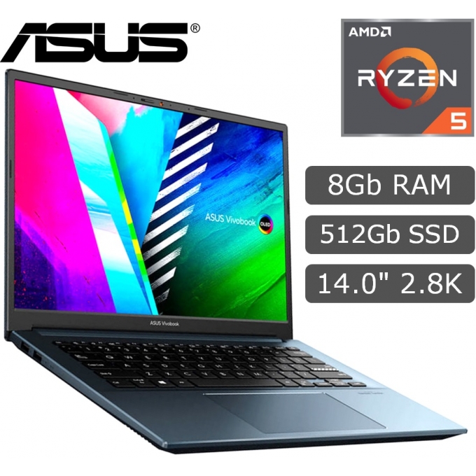 LAPTOP Ryzen 5 5600H ASUS Vivobook Pro14 OLED 8|512|14" 2.8K GEFORCE RTX 3050 4GB W11