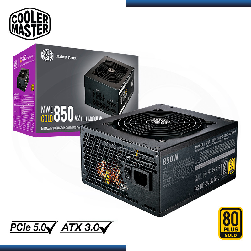 FUENTE COOLER MASTER MWE 80 GOLD V2 FM 850W ATX3.0 A/US CABLE