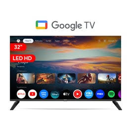 Televisor Smart LED Miray MS32-E2000GBT de 32", resolución HD, Google TV, Wi-Fi, conectividad HDMI y USB, entrada de antena y conexión de red LAN.