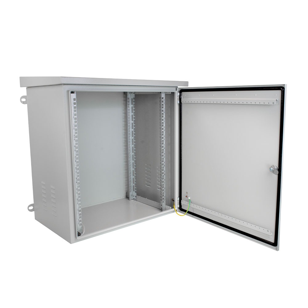 Gabinete de pared para exteriores IP55 de 12-RU. Medidas: 600 x 400 x 681mm. Color gris RAL7035.