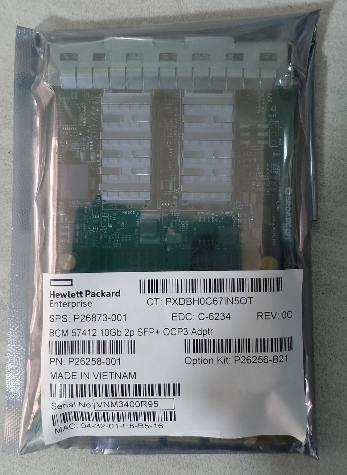 HPE Tarjeta Red Broadcom 57412 Dual Port 10GB SFP+ OCP 3.0 | P26256-B21 P26873-00