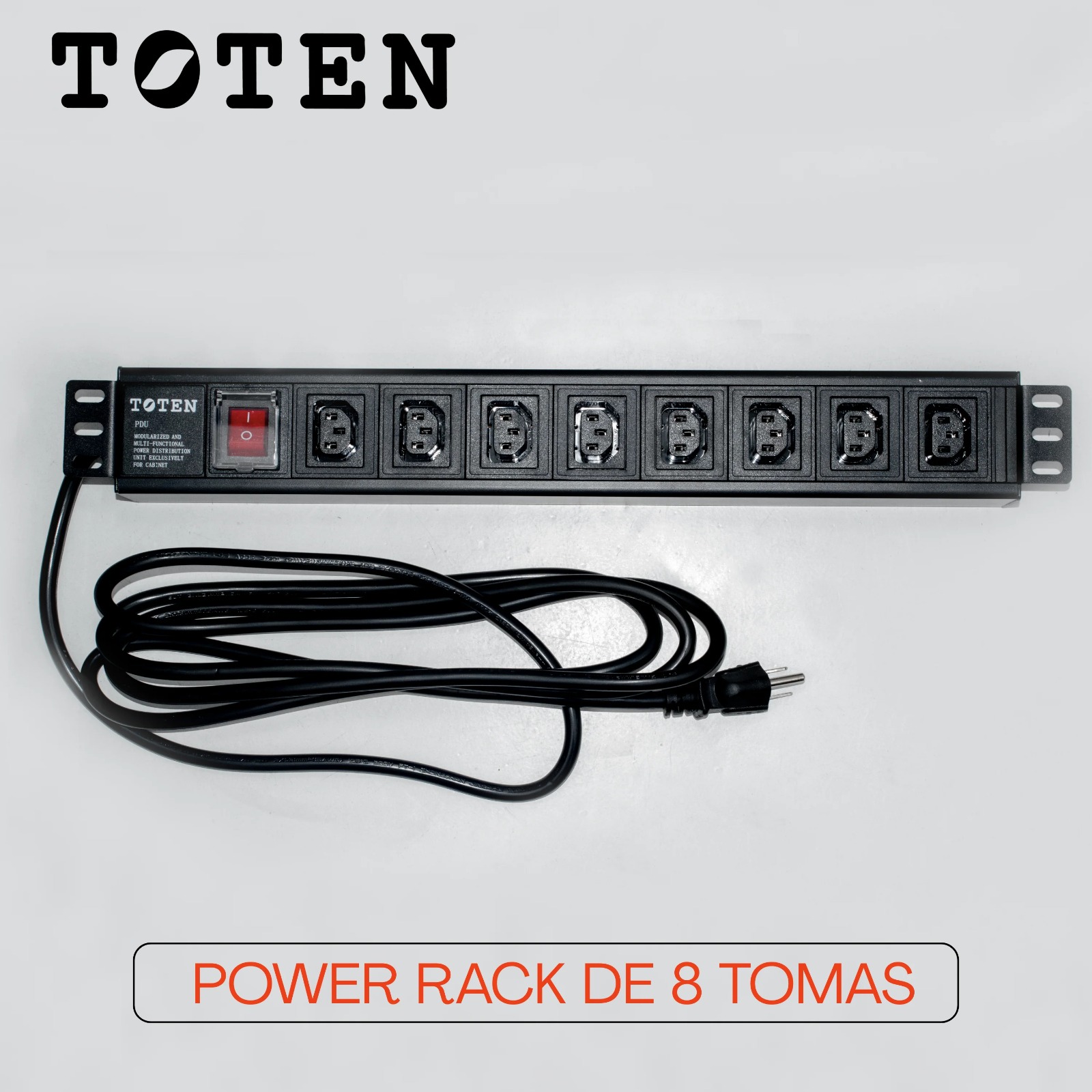 PDU Power Rack de 8 tomas C13 / Enchufe Nema 5-15P / Cable 3Mt x 16AWG