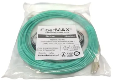 Patch cord FIBERMAX dúplex OM3, 50/125um, LC/UPC - LC/UPC, 2mm, LSZH norma IEC 60332-3, norma IEC GRADO B, Aqua, de 3 metros