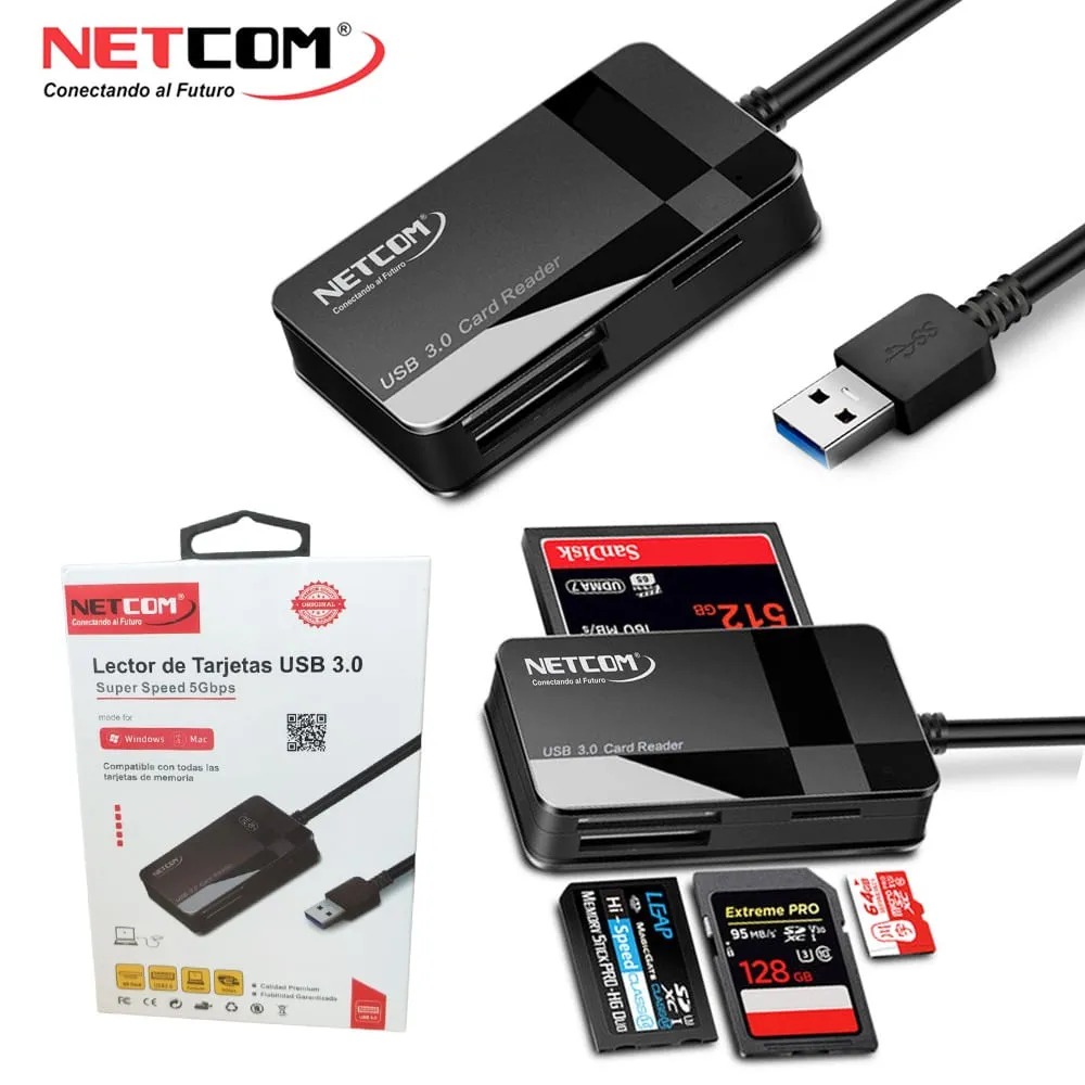Lector de Tarjetas NETCOM USB 3.0 SD Micro sd MMC CF MS SDHC Micro MM