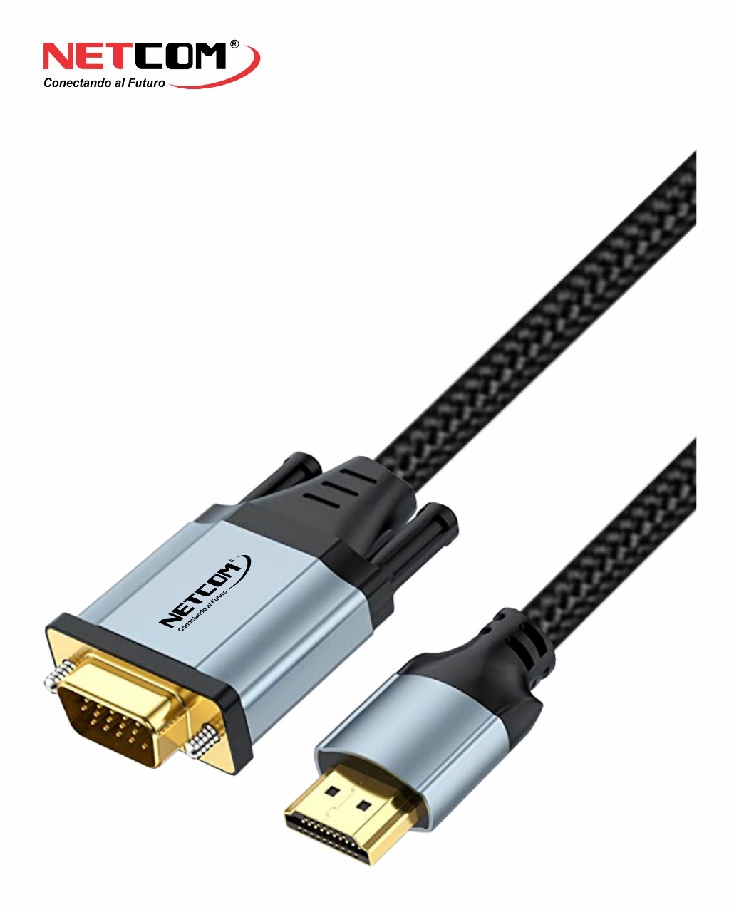CABLE ADAPTADOR DE HDMI A VGA SIN AUDIO DE 1.80 METROS FULL HD CON CONECTORES DE ALUMINIO NETCOM