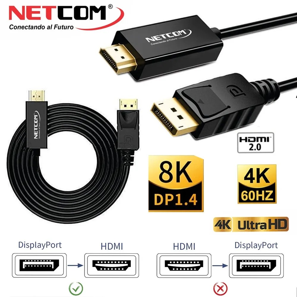 CABLE ADAPTADOR DISPLAYPORT A HDMI DE 5 MTS UHD 4K@60Hz - NETCOM