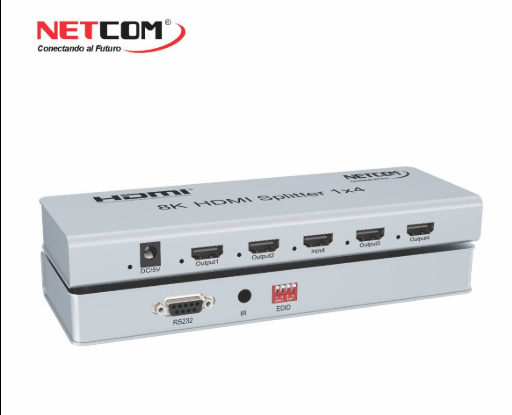 SPLITTER HDMI 2.1 1X4 DE 1 ENTRADA A 4 SALIDAS ULTRA HD 8K A 60HZ Y 4K A 120HZ DE ALUMINIO NETCOM