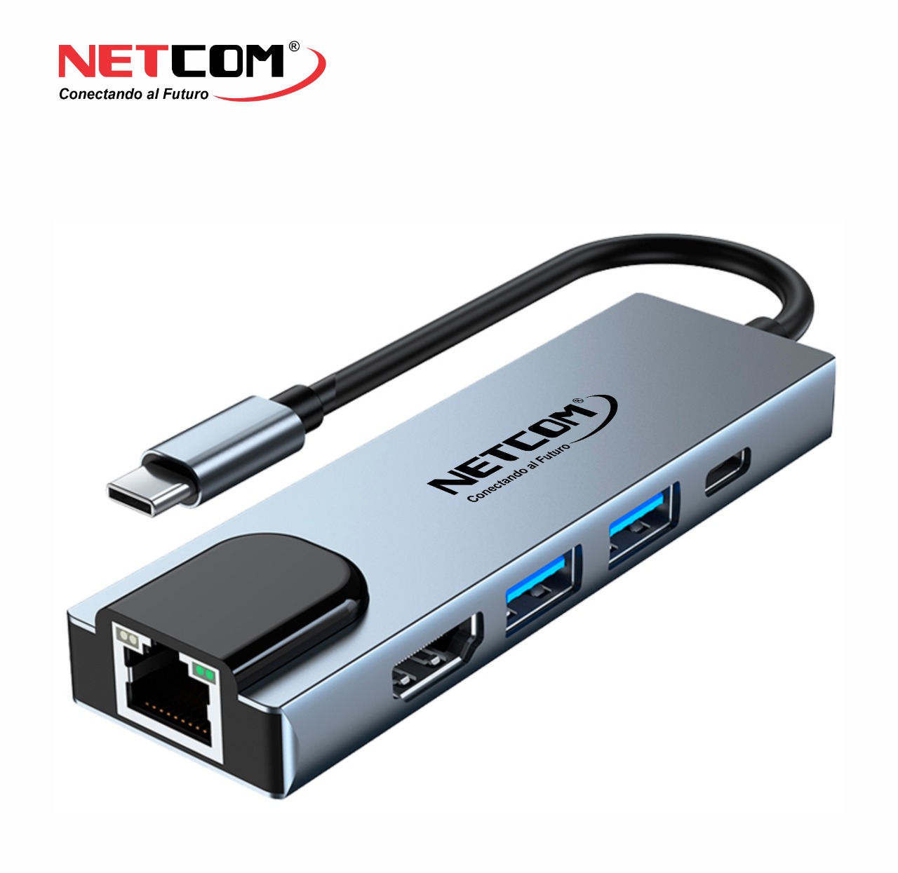 CABLE ADAPTADOR HUB 5 EN 1 USB 3.1 TIPO C A HDMI, RJ-45 RED LAN GIGABIT, USB 3.1 TIPO C Y 2 USB 3.0 NETCOM