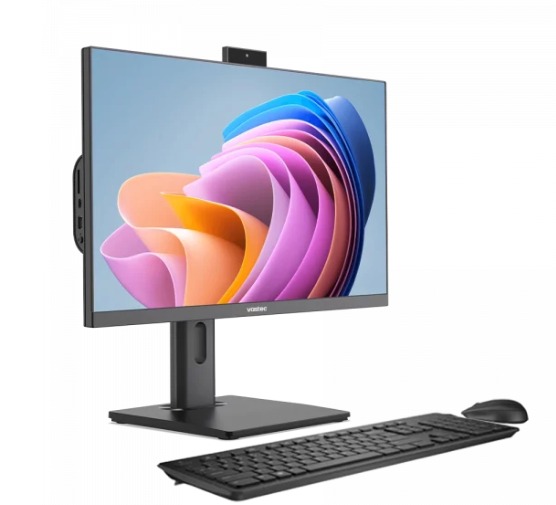 Computadora All-in-One Vastec con procesador Intel Core i5-12400, memoria RAM de 16 GB DDR5, SSD de 512 GB y pantalla Full HD de 23.8 pulgadas. Incluye teclado y mouse USB, Windows 11 Pro, Office Home & Business 2024