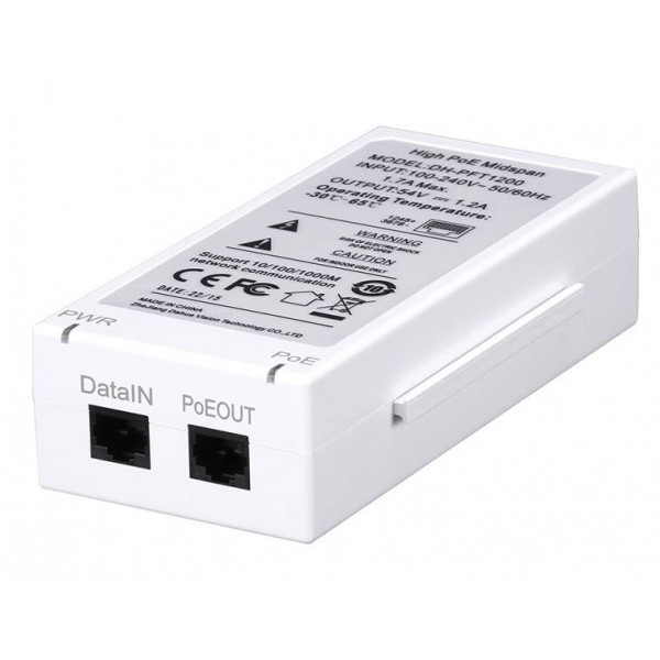 PFT1200 - INYECTOR HIGH POE 1 PUERTO 802.3AT 60W, INTERFACE: 1 RJ45 POE PORT, 1 RJ45 PORT;