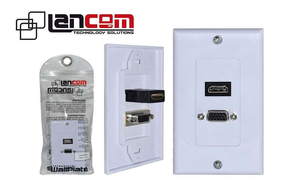 FACE PLATE PLACA DE PLASTICO DE 1 PUERTO HDMI 2.0 ULTRA HD 4K 60HZ Y 1 PUERTO VGA 15 PINES LANCOM