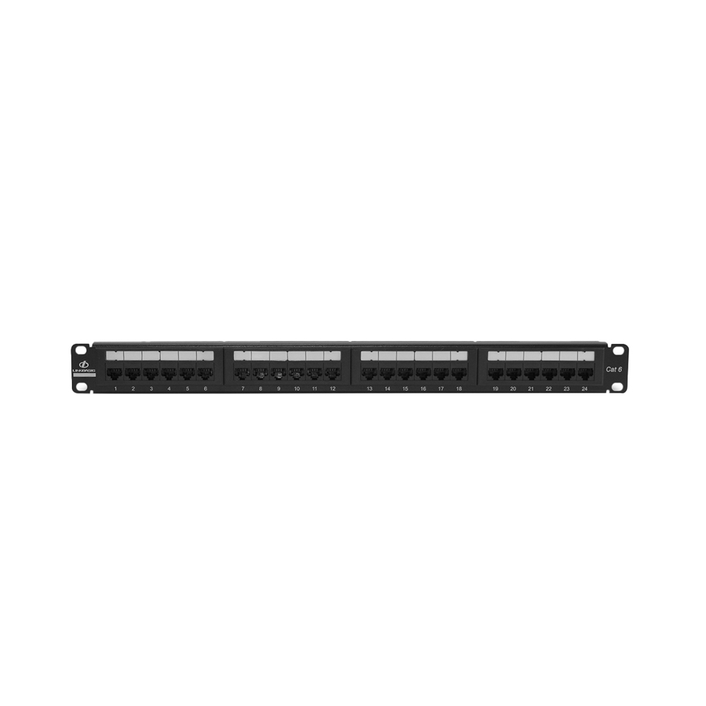 Patch Panel 24 Puertos Cat6 S110 armado. Color negro