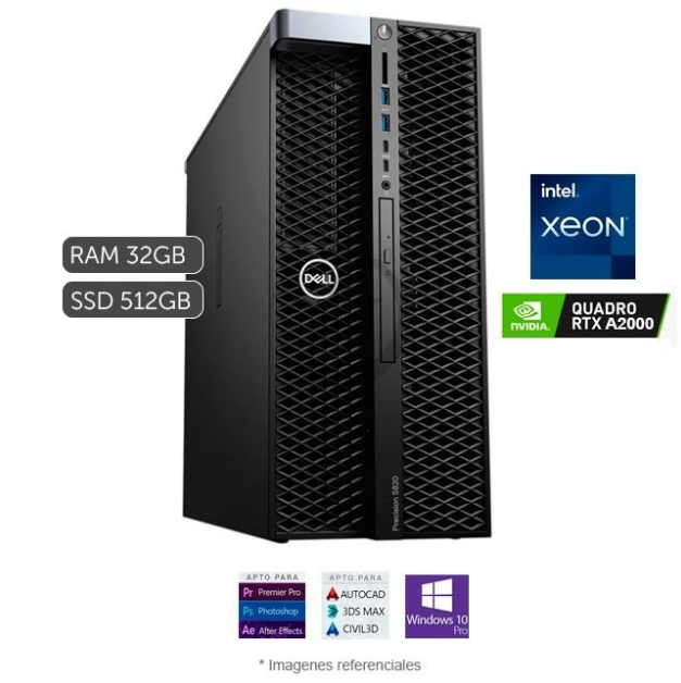 PC Dell WorkStation Precision T5820 Intel® Xeon® W-2235 3.8GHz (6 núcleos), RAM 32GB ECC, Sólido SSD 512GB