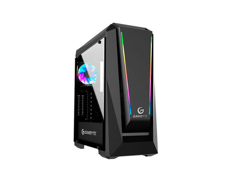 CASE GAMBYTE RYVEN ( GTA80818A ) S/ FUENTE | NEGRO | 1 PANEL VIDRIO | LED- RGB