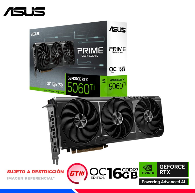 Tarjeta de video ASUS Prime Geforce RTX 5060 Ti 16GB GDDR7 OC Edition, 128 Bit (PRIME-RTX5060TI-O16G)