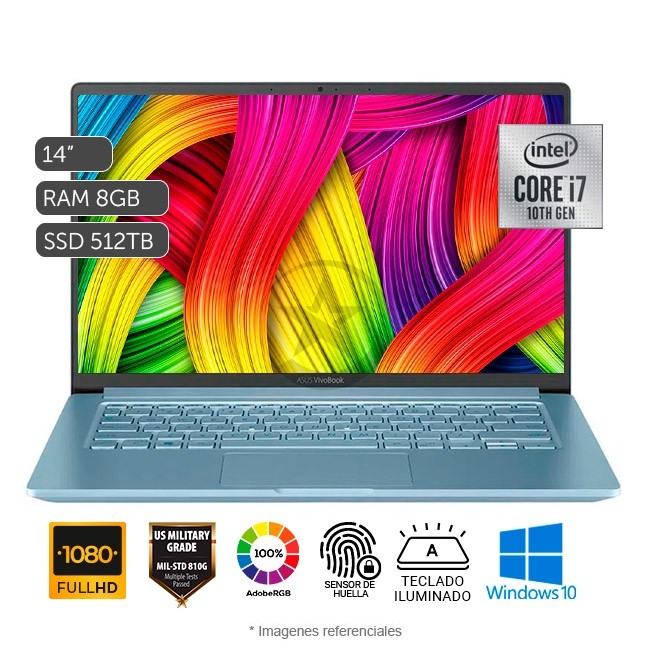 Laptop Asus VivoBook S14 S403JA, Intel Core i7-1065G7 1.3 / 3.9GHz, RAM 8GB, Sólido SSD 512GB PCIe, LED 14\" Full HD, Windows 10 Home