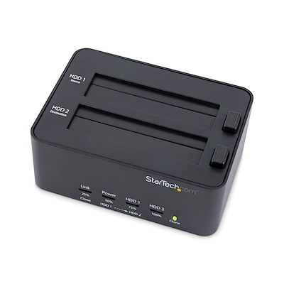 StarTech.com Dual Bay Hard Drive Duplicator and Eraser, Standalone HDDSSD ClonerCopier, USB 3.0 to SATA Docking Station, Hard Disk Duplicator and Sanitizer Dock - ToollessTop-Loading Design - Duplicad