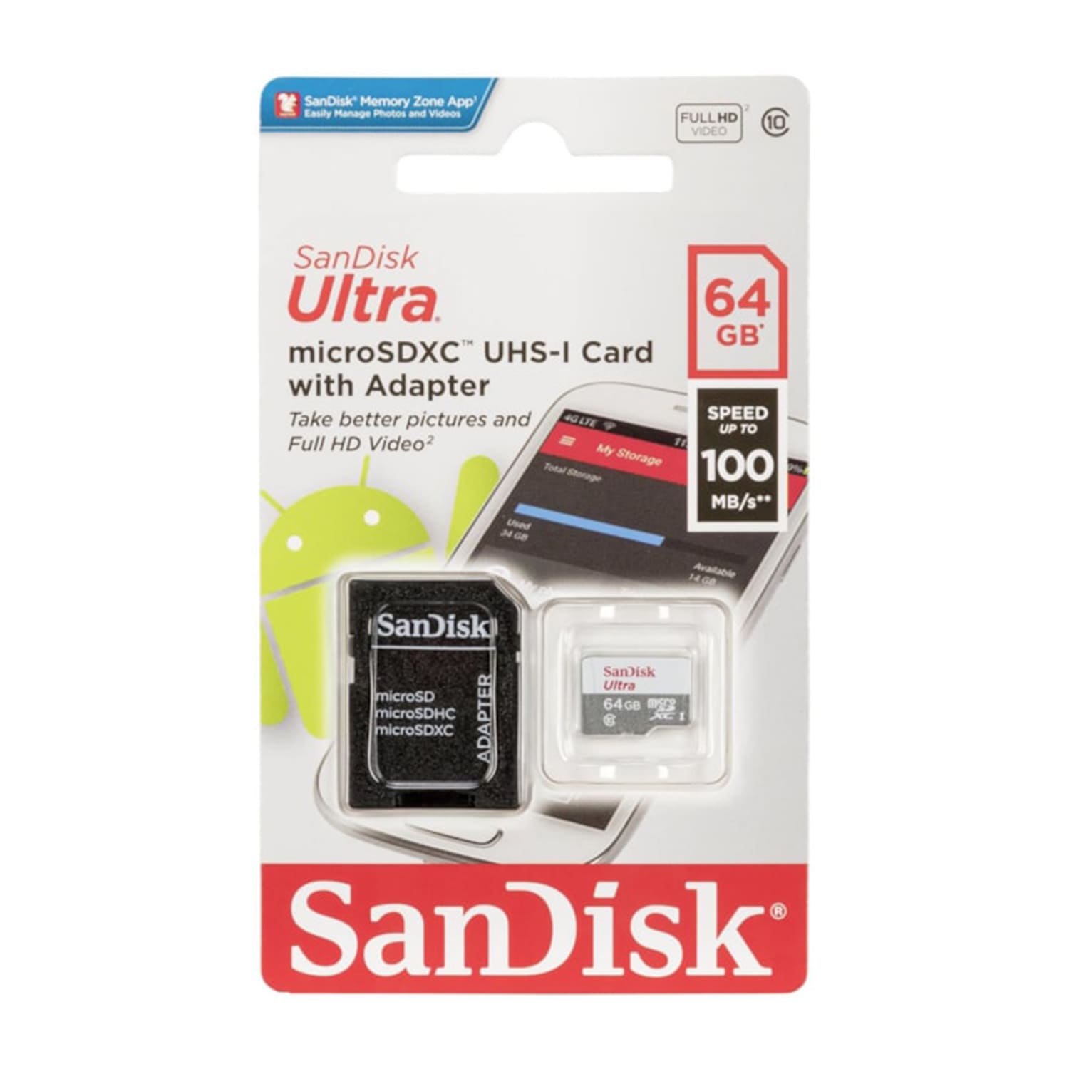 SanDisk Ultra - Tarjeta de memoria flash (adaptador microSDHC a SD Incluido) - 64 GB