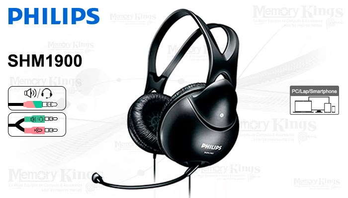 AUDIFONO C/MICROF. PHILIPS SHM1900 PC HEADSET 2X3.5MM STEREO BLACK*