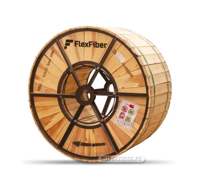 CABLE FIBRA OPTICA TIPO ADSS SM G652D 12 HILOS BOBINA 5KM SPAN 120MT SINGLE JACKET FLEXFIBER