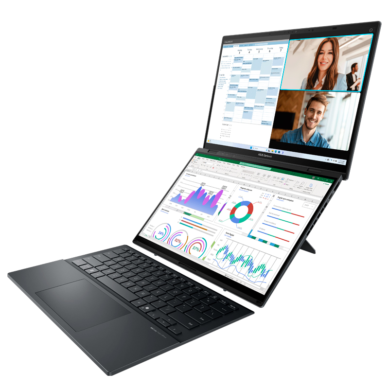 LAPTOP Core Ultra 9 285H ASUS Zenbook DUO 14 OLED 32|1TB|2x14" grafica Intel Arc, W11HOME, Pantalla Tactil.