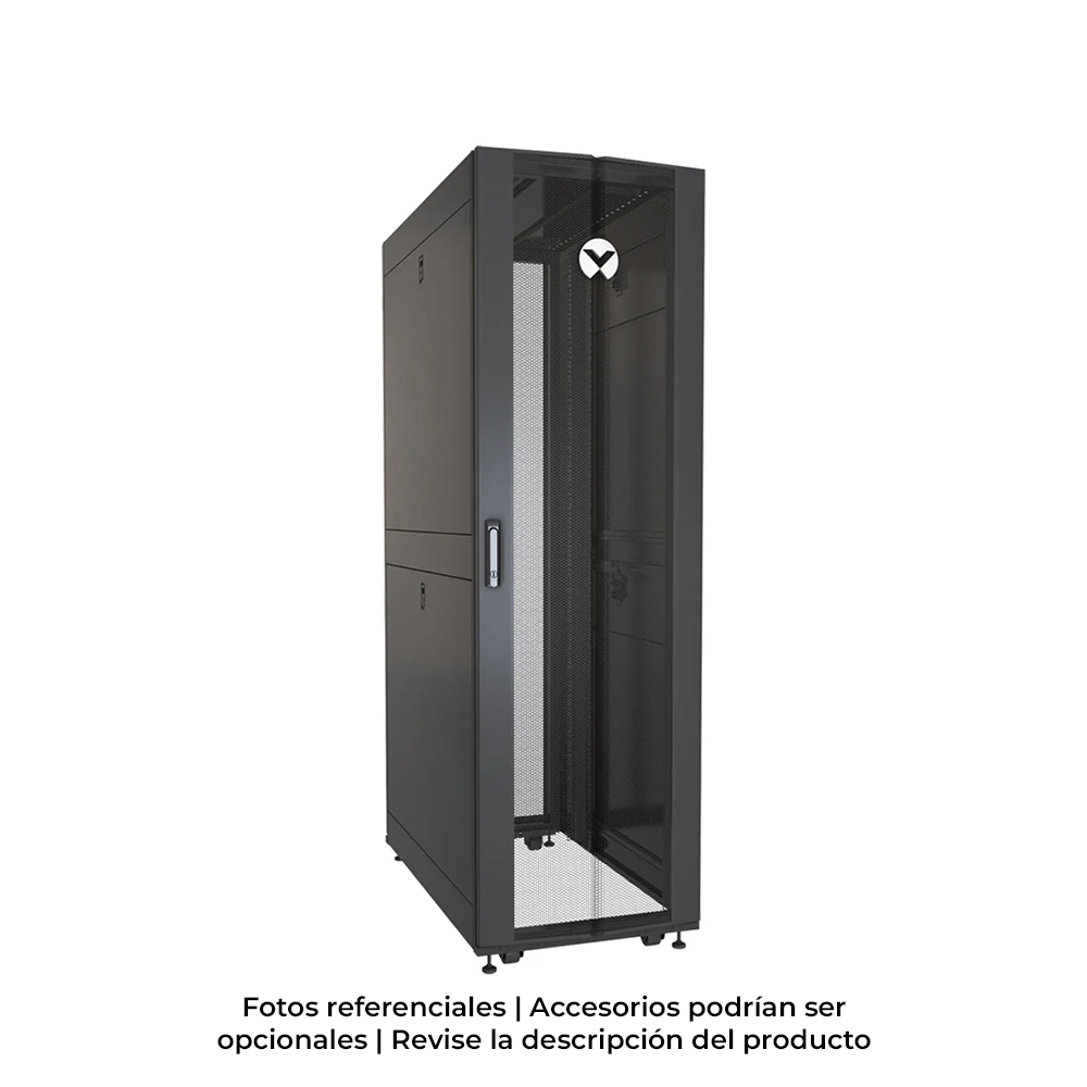 Gabinete de Piso 42-RU 2,000 x 600 x 1,100mm VR Rack Negro (Puerta frontal simple y posterior doble hoja, ambas con malla)