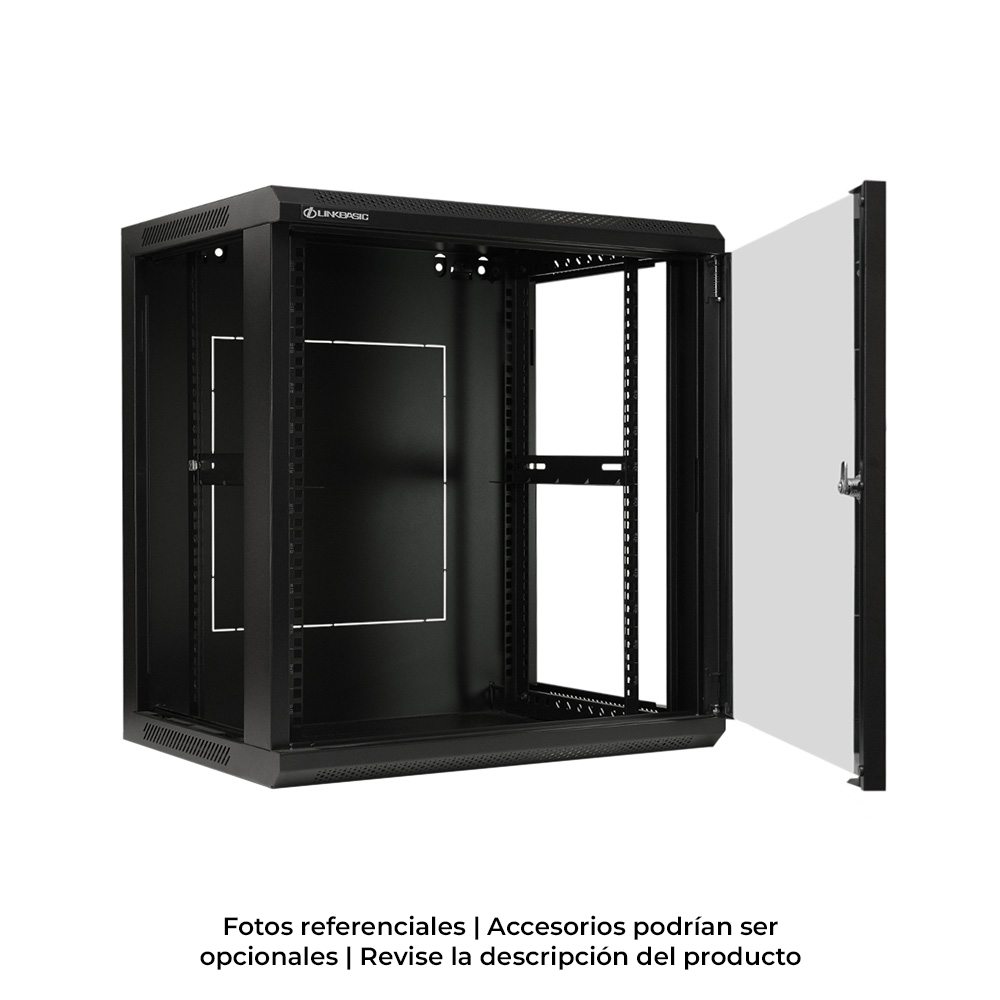 Gabinete de Pared 12-RU 635 x 600 x 450mm (Puerta c/Vidrio de Seguridad y Paneles Laterales Desmontables)