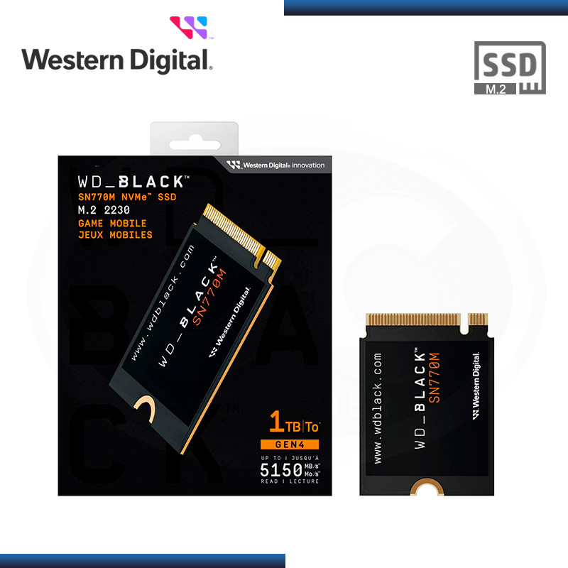 UNIDAD DE ESTADO SOLIDO WESTERN DIGITAL SN770M BLACK NVME 1TB M.2 2230 PCIE GEN4 X4 PN: WDS100T3X0G