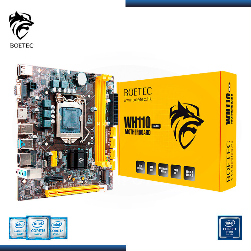 PLACA BOETEC WH110 DDR4 LGA 1151 "SOPORTA 6TA HASTA 9NA GENERACION" - RANURA M.2, VGA, USB 3.0, USB 2.0, 3.0