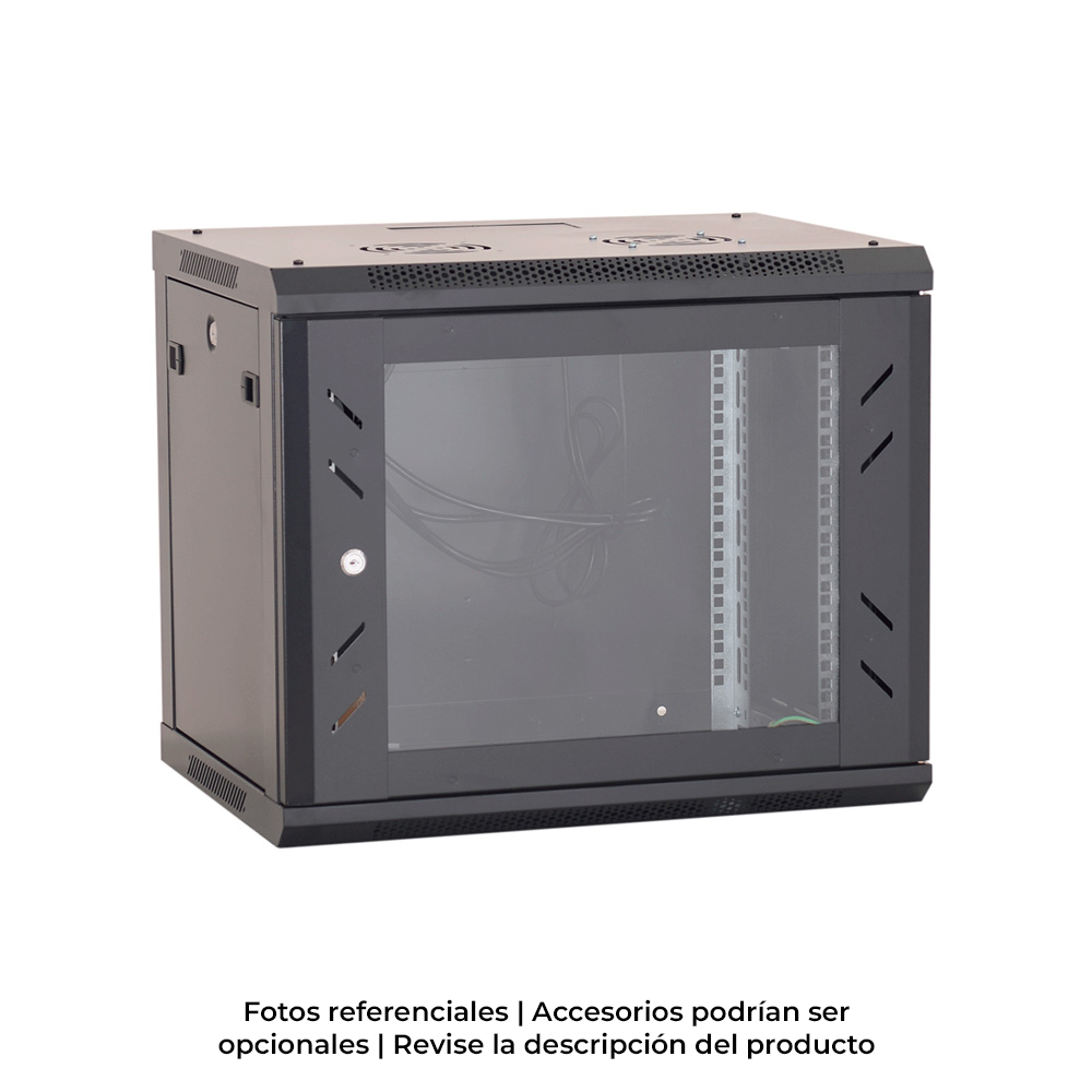 Gabinete de Pared 12-RU 635 x 600 x 450mm (Puerta c/Vidrio de Seguridad y Paneles Laterales Desmontables)