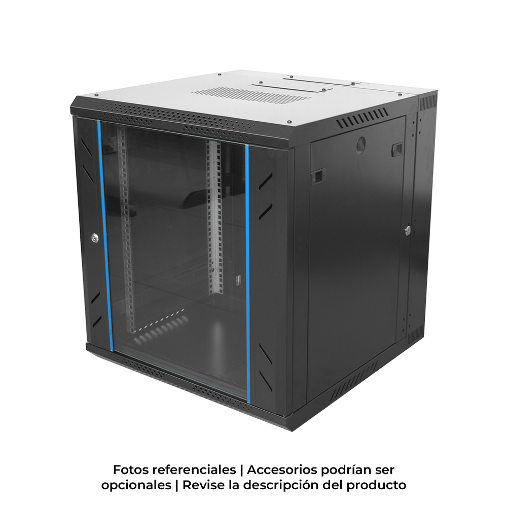 Gabinete de Pared 12-RU 635 x 600 x 500+100mm (Abatible, Puerta c/Vidrio de Seguridad )