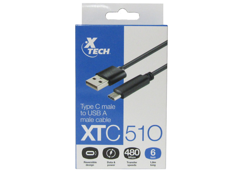 Xtech XTC-510 - Cable USB - 24 pin USB-C (M) reversible a USB (M)