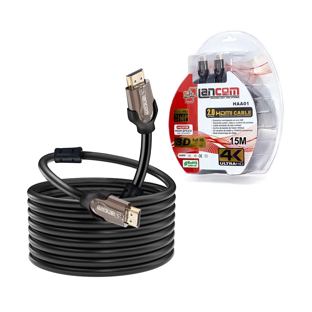 CABLE HDMI 2.0 DE COBRE DE 5 METROS ULTRA HD 4K 60HZ FERRITA CON MALLA 28AWG LANCOM