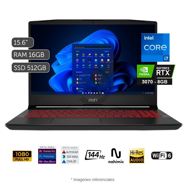 Laptop MSI Pulse GL66 12UGKV - Intel Core i7-12700H 3.5GHz, RAM 16GB, Sólido SSD 512GB PCIe, Video 8 GB Nvidia GeForce RTX 3070, LED 15.6" Full HD a 144Hz, Windows 11 Home