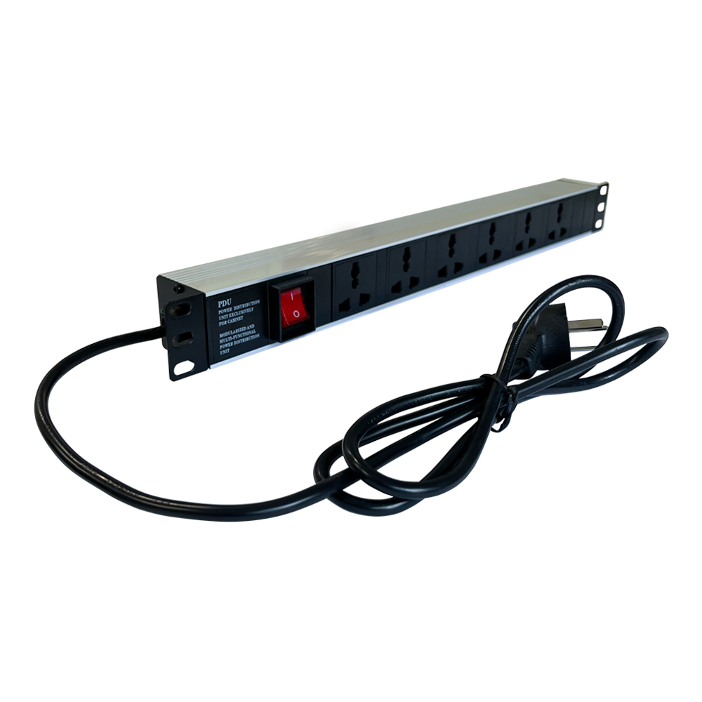 Multitoma electrica horizontal 220V-15A 6 tomas con linea a tierra. Enchufe Tipo I