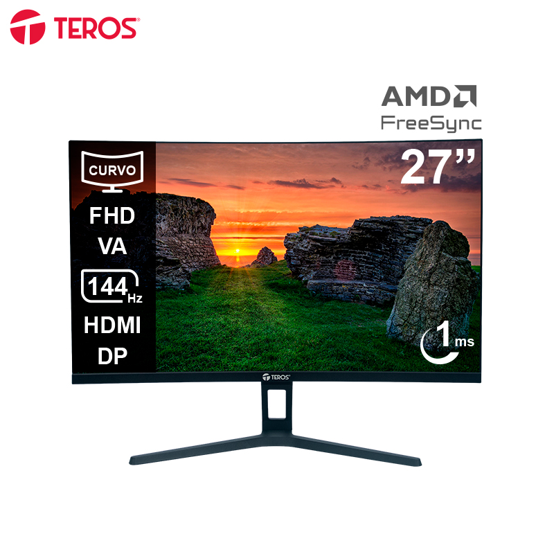MONITOR CURVO TEROS TE-2734S, VA FHD (1920 X 1080), 144HZ, 1MS, HDMI, DP, AUDIO OUT[@